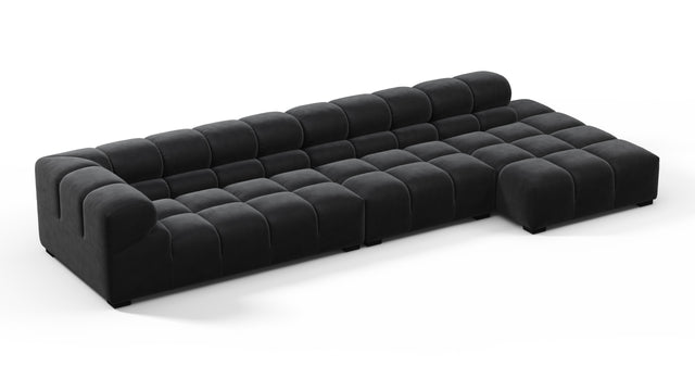 Tufted - Tufted Sectional, Large, Right Chaise, Black Velvet