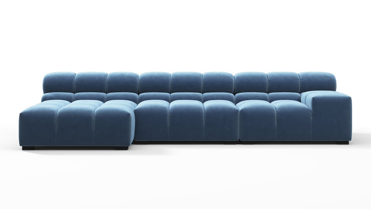 Tufty - Tufty Sectional, Small, Left Chaise, Aegean Blue Velvet