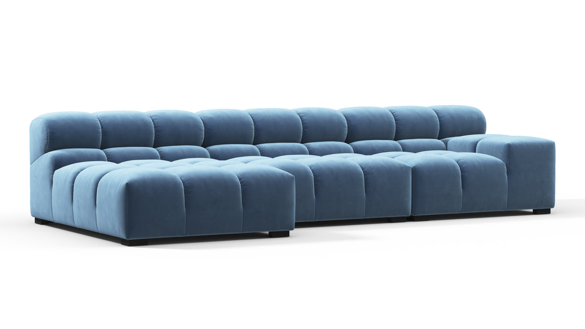 Tufty - Tufty Sectional, Small, Left Chaise, Aegean Blue Velvet