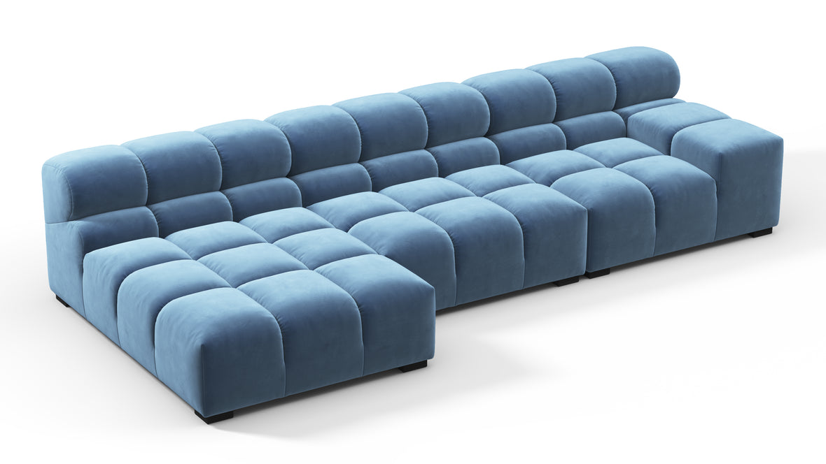 Tufty - Tufty Sectional, Small, Left Chaise, Aegean Blue Velvet