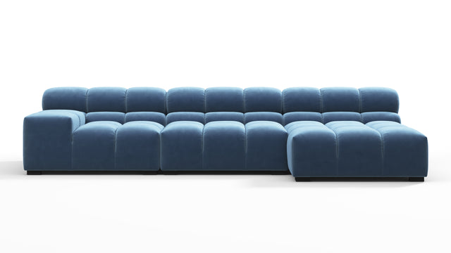 Tufted - Tufted Sectional, Small, Right Chaise, Aegean Blue Velvet