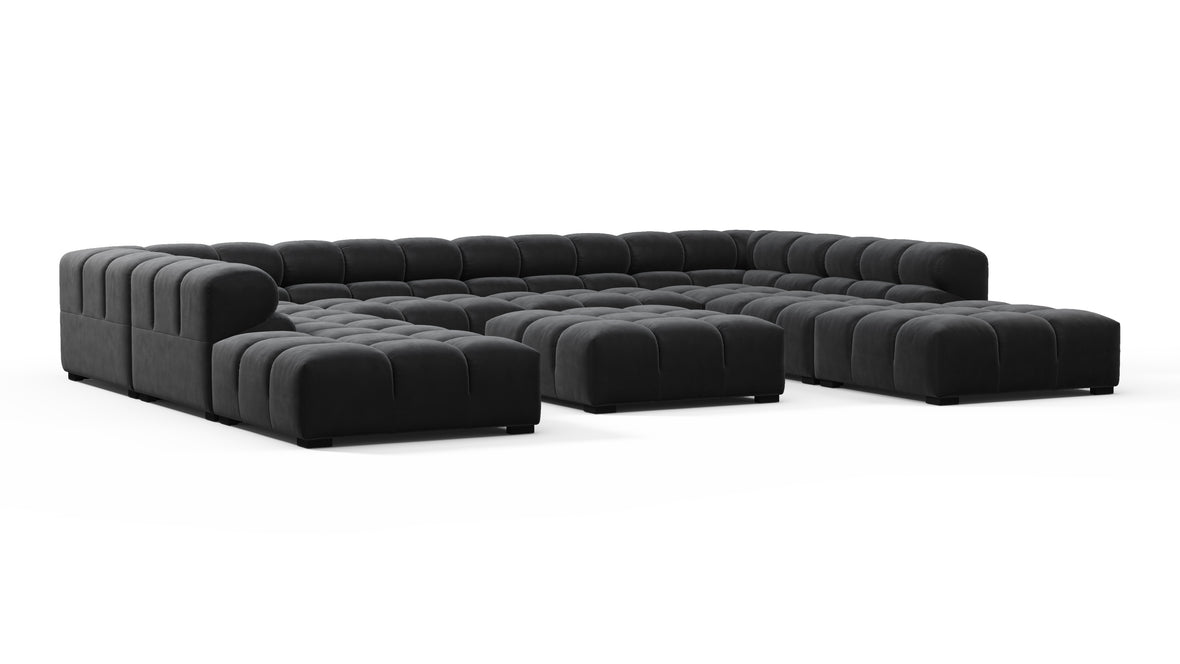 Tufted - Tufted Sectional, U Shape, Black Velvet