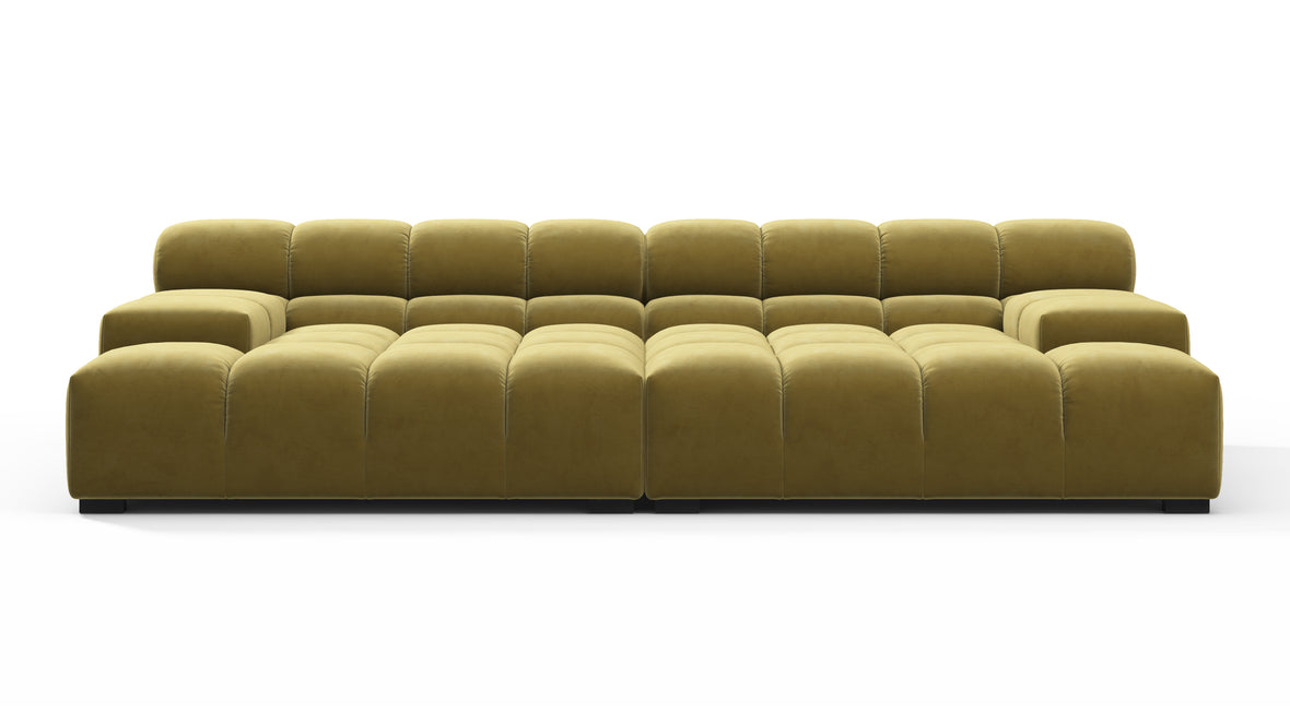 Tufted - Tufted Sectional, Extra Deep Sofa, Olive Gold Velvet