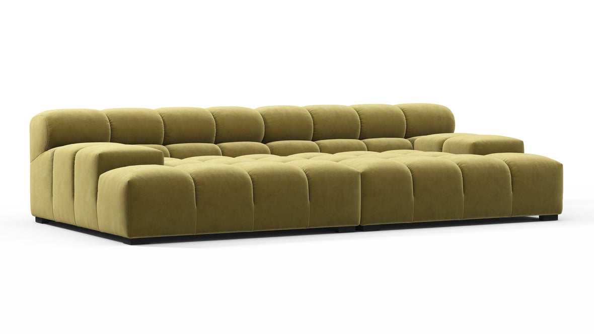 Tufted - Tufted Sectional, Extra Deep Sofa, Olive Gold Velvet