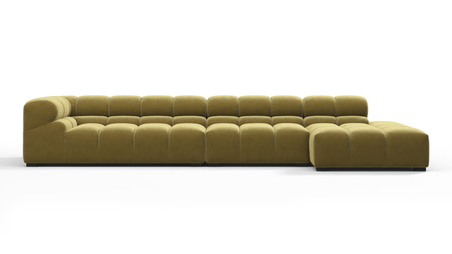 Tufted - Tufted Sectional, Large, Right Chaise, Olive Gold Velvet