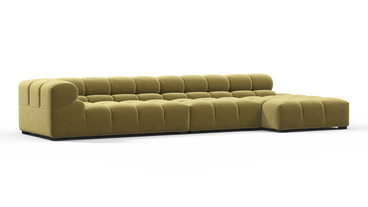 Tufted - Tufted Sectional, Large, Right Chaise, Olive Gold Velvet