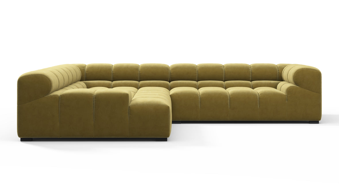 Tufted - Tufted Sectional, Left Corner, Olive Gold Velvet