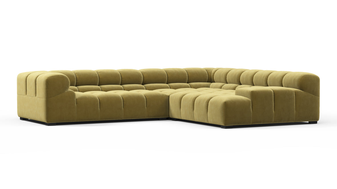 Tufted - Tufted Sectional, Right Corner, Olive Gold Velvet