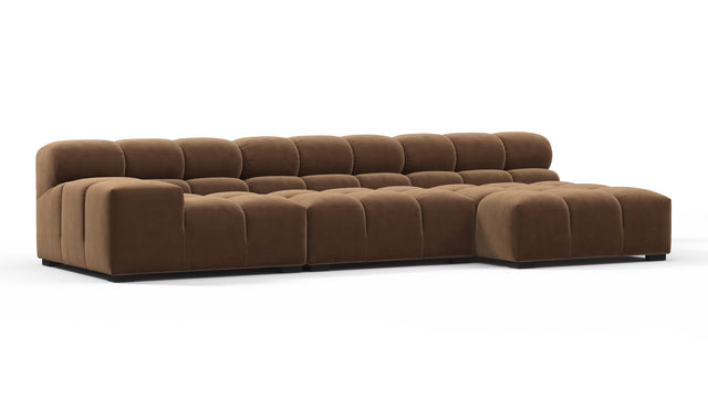 Tufted - Tufted Sectional, Small, Right Chaise, Mocha Velvet