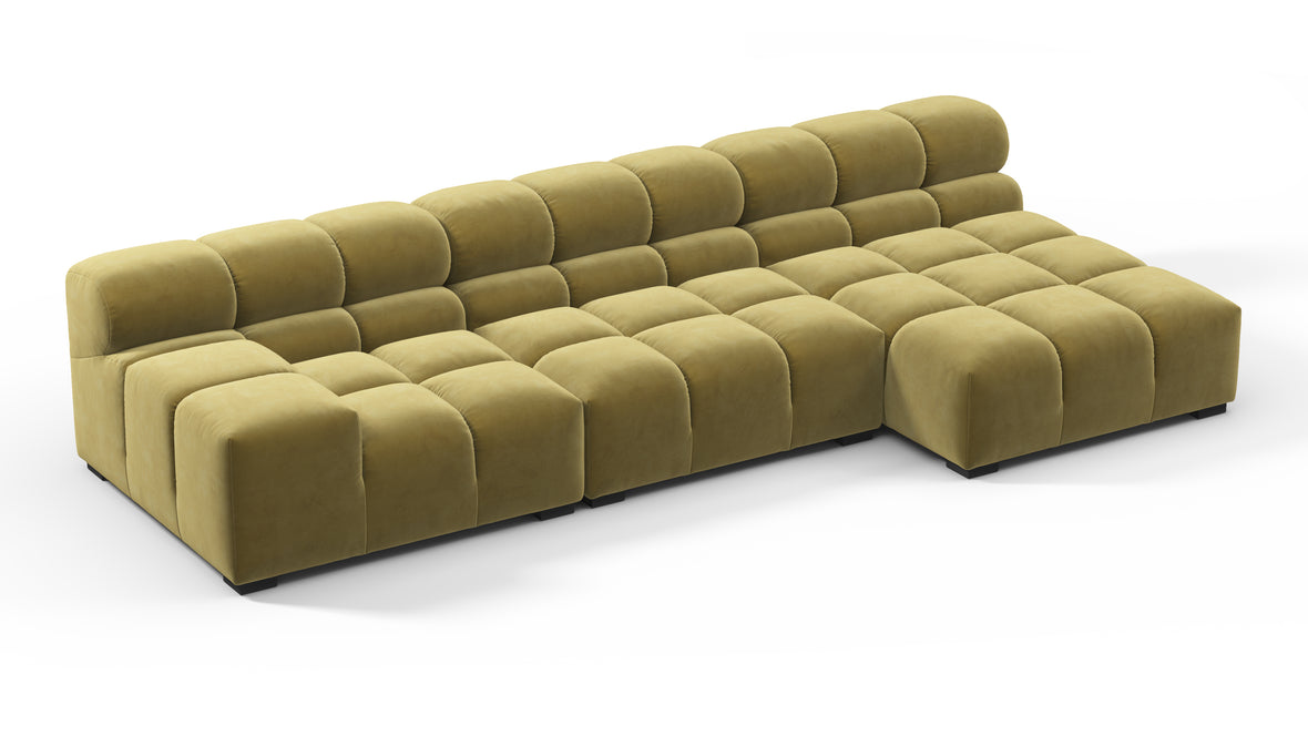 Tufted - Tufted Sectional, Small, Right Chaise, Olive Gold Velvet