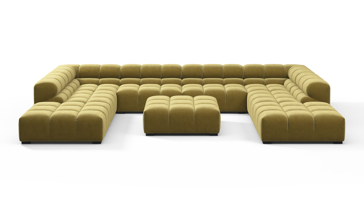 Tufted - Tufted Sectional, U Shape, Olive Gold Velvet