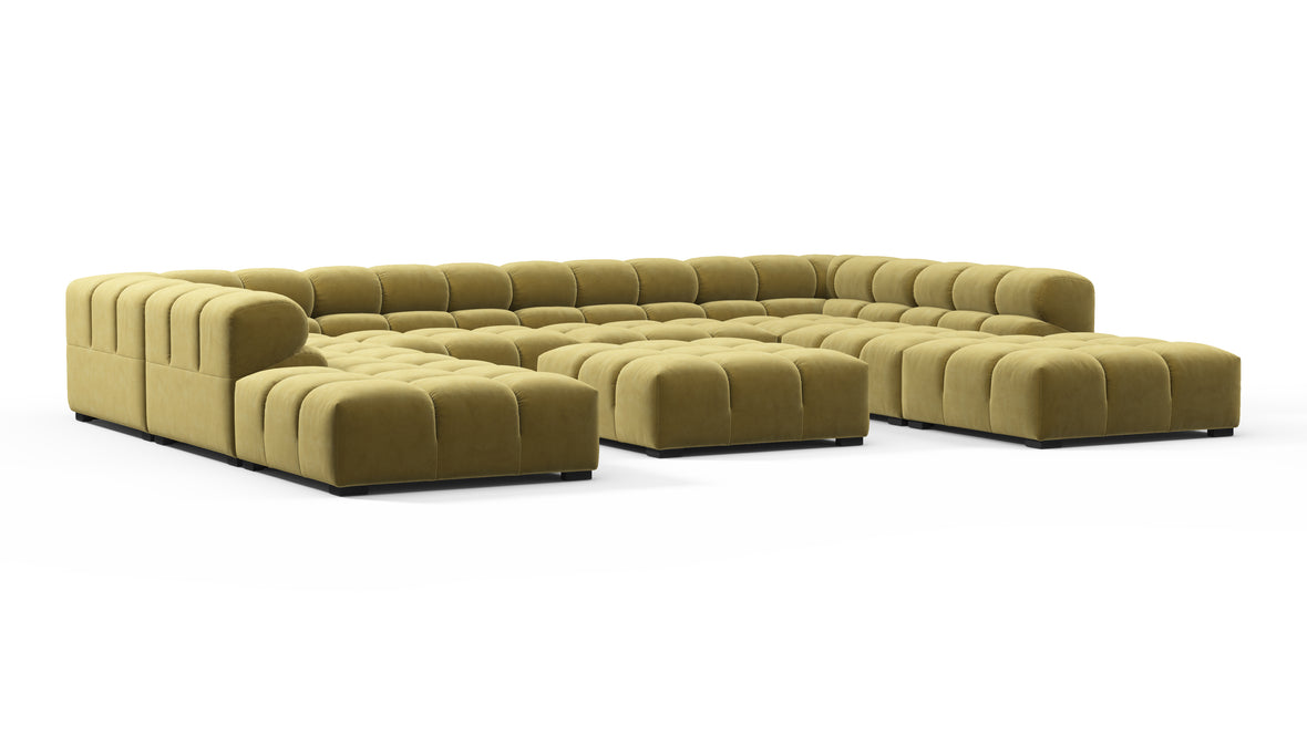 Tufty - Tufty Sectional, U Shape, Olive Gold Velvet