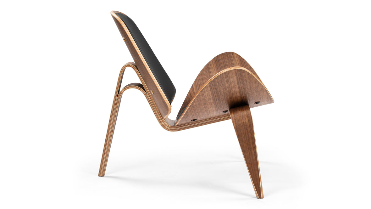 CH07 - CH07 Lounge Chair, Deep Black Vegan Leather and Walnut