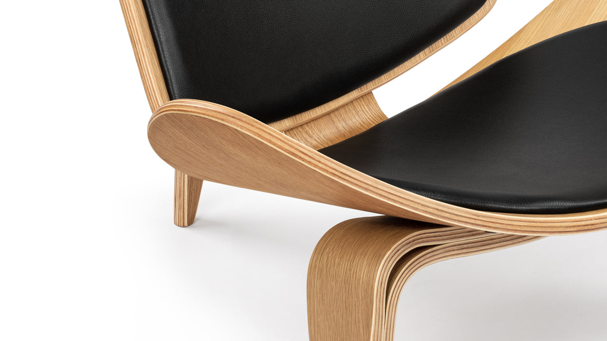 Shell - Shell Lounge Chair, Black Vegan Leather and Oak