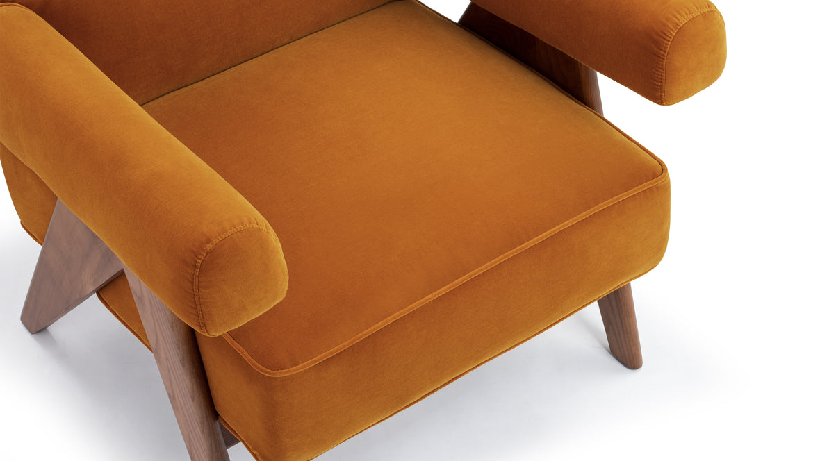 Jeanneret - Jeanneret Lounge Chair, Orange Luxe Velvet