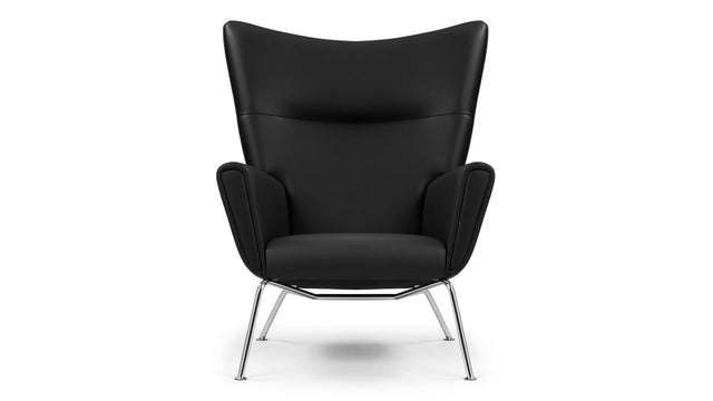 CH445 - CH445 Wing Chair, Black Premium Leather