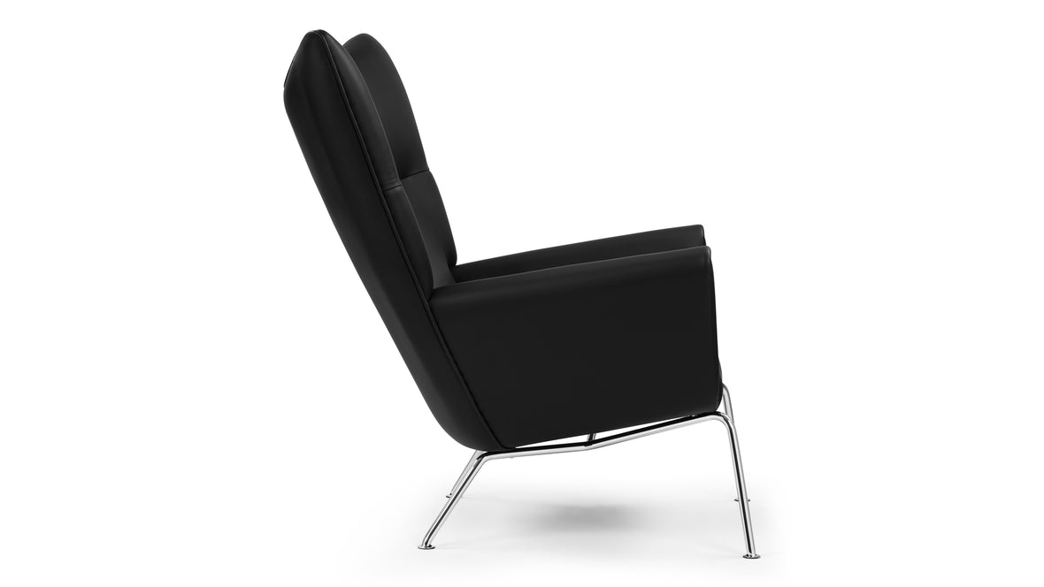 CH445 - CH445 Wing Chair, Black Premium Leather