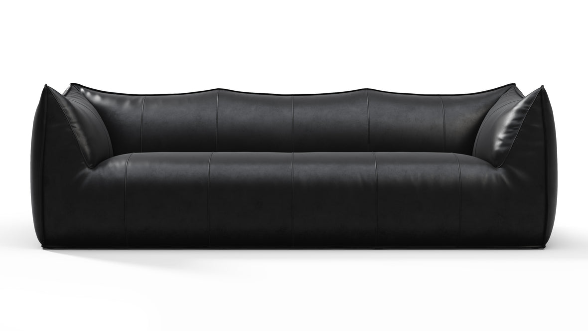 Leandro - Leandro Three Seater Sofa, Midnight Black Premium Leather