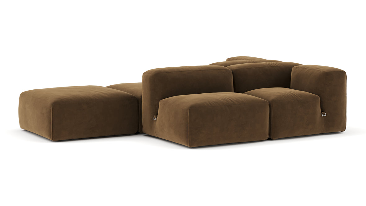 Le Mura - Le Mura Sectional Sofa, Dual Aspect, Left, Brown Vegan Suede