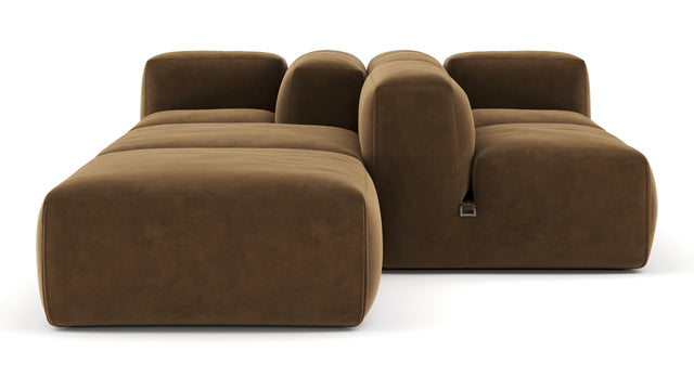 Le Mura - Le Mura Sectional Sofa, Dual Aspect, Left, Brown Vegan Suede