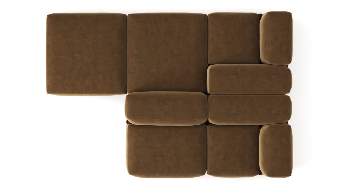 Le Mura - Le Mura Sectional Sofa, Dual Aspect, Left, Brown Vegan Suede