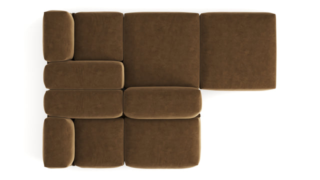 Le Mura - Le Mura Sectional Sofa, Dual Aspect, Right, Brown Vegan Suede