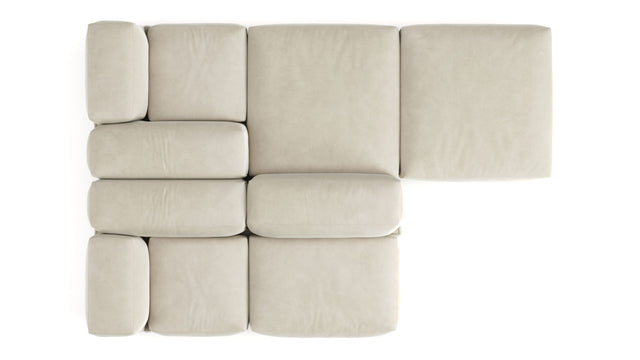 Le Mura - Le Mura Sectional Sofa, Dual Aspect, Right, Eggshell Vegan Suede