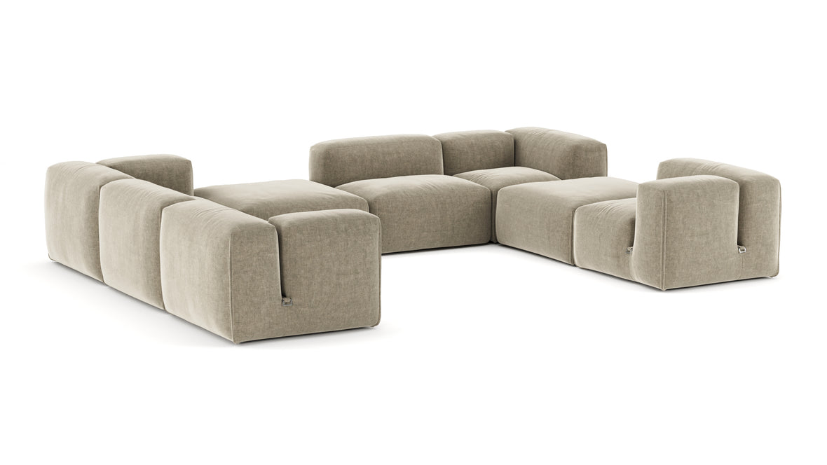 Le Mura - Le Mura Sectional Sofa, Eight Seater, Left, Beige Gray Chenille