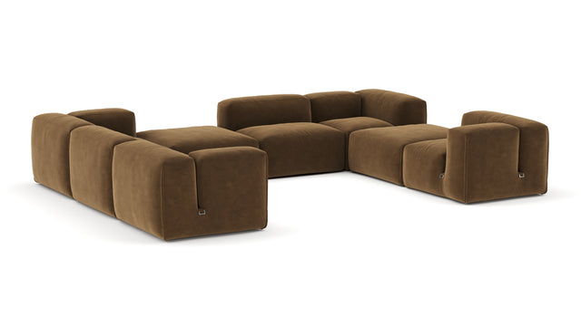 Le Mura - Le Mura Sectional Sofa, Eight Seater, Left, Brown Vegan Suede