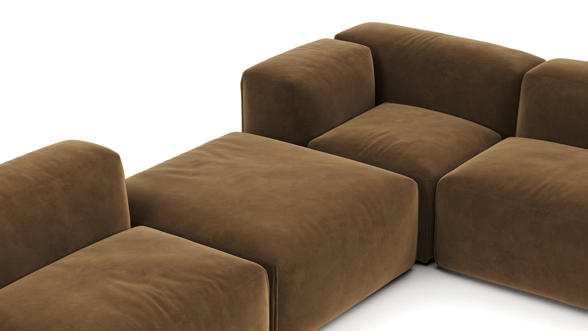 Le Mura - Le Mura Sectional Sofa, Eight Seater, Right, Brown Vegan Suede