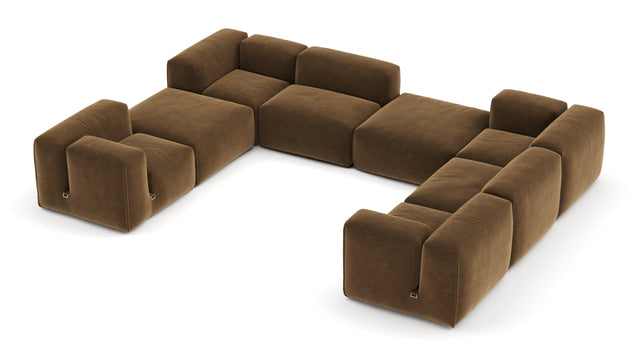 Le Mura - Le Mura Sectional Sofa, Eight Seater, Right, Brown Vegan Suede