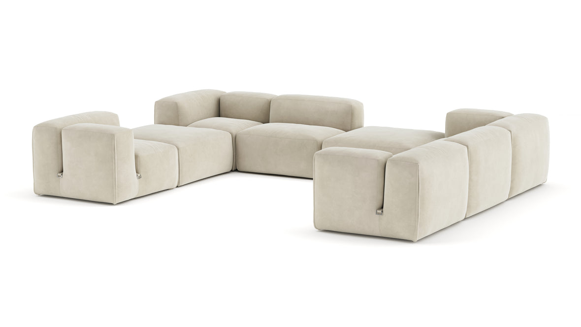 Le Mura - Le Mura Sectional Sofa, Eight Seater, Right, Eggshell Vegan Suede