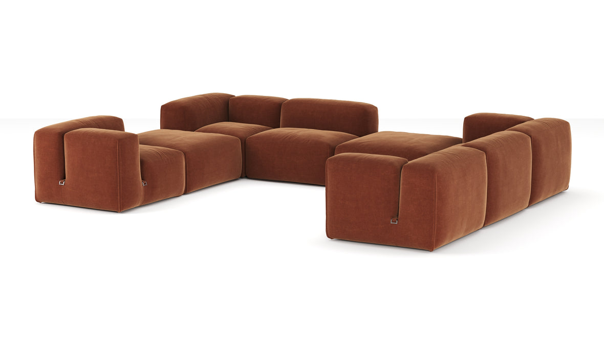 Le Mura - Le Mura Sectional Sofa, Eight Seater, Right, Rust Chenille