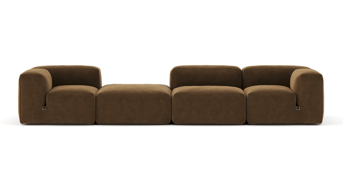 Le Mura - Le Mura Sectional Sofa, Four Seater, Left, Brown Vegan Suede