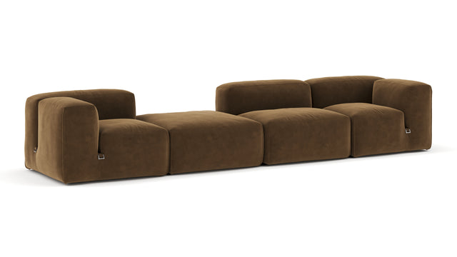 Le Mura - Le Mura Sectional Sofa, Four Seater, Left, Brown Vegan Suede