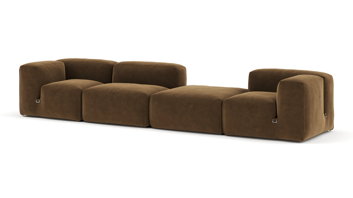 Le Mura - Le Mura Sectional Sofa, Four Seater, Right, Brown Vegan Suede