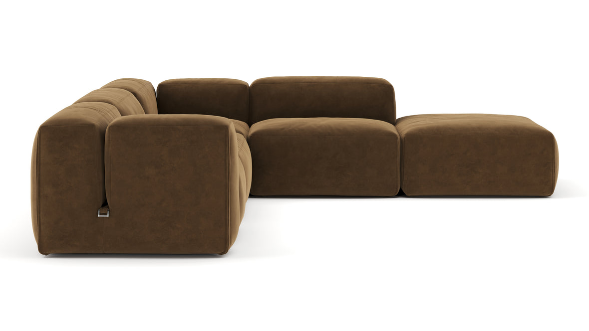 Le Mura - Le Mura Sectional Sofa, Right Corner, Brown Vegan Suede