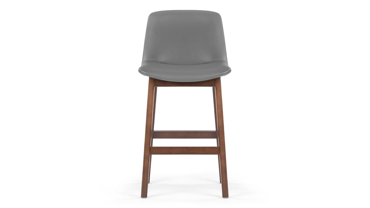 LeBlanc - LeBlanc Counter Stool, Glacier Gray Vegan Leather and Walnut