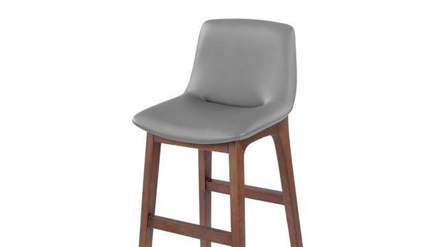 LeBlanc - LeBlanc Bar Stool, Glacier Gray Vegan Leather and Walnut