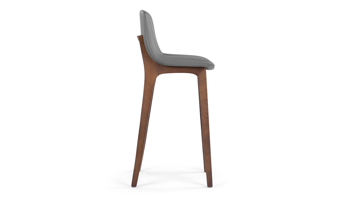 LeBlanc - LeBlanc Bar Stool, Glacier Gray Vegan Leather and Walnut