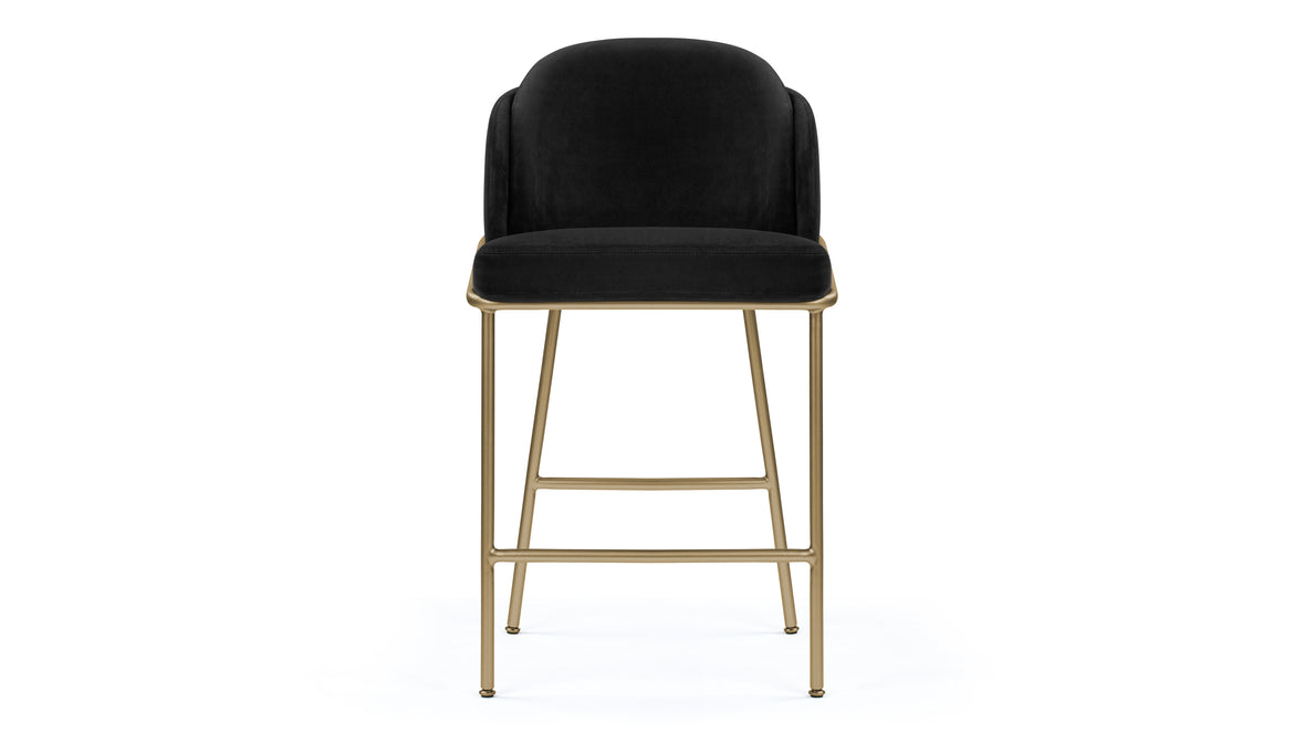 Aben - Aben Counter Stool, Black Plush Velvet and Brushed Brass