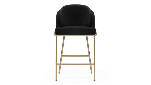 Aben - Aben Counter Stool, Black Plush Velvet and Brushed Brass