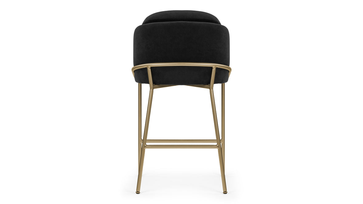 Aben - Aben Counter Stool, Black Plush Velvet and Brushed Brass