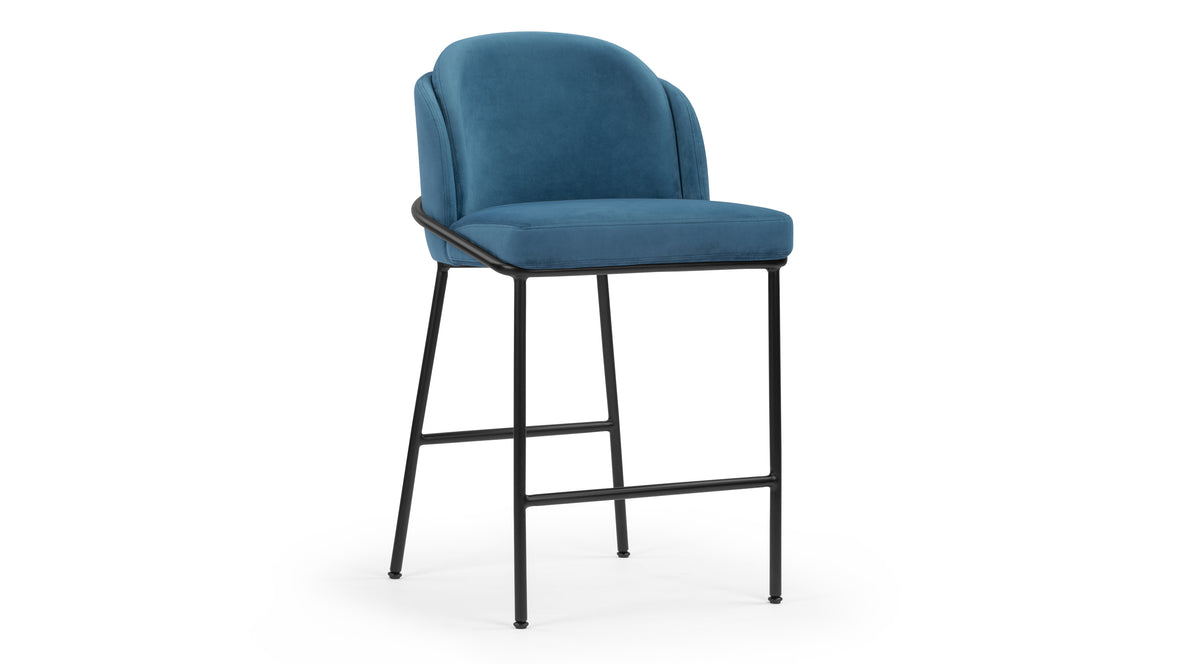 Aben - Aben Counter Stool, Aegean Blue Velvet and Black