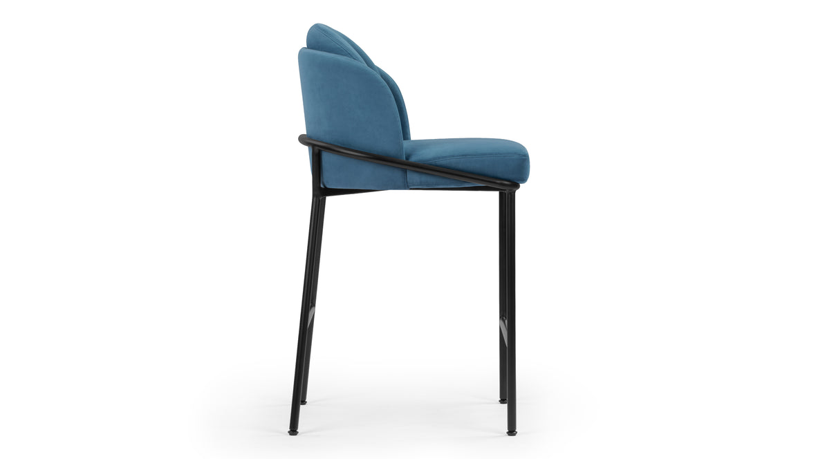 Aben - Aben Counter Stool, Aegean Blue Velvet and Black