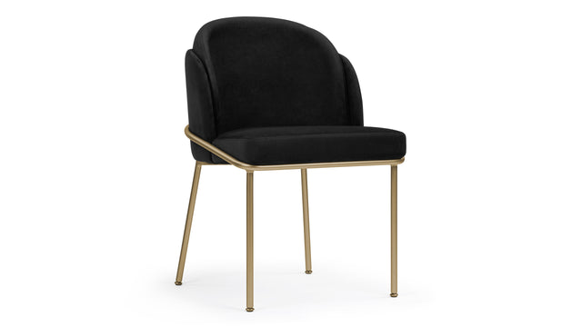 Aben - Aben Dining Chair, Black Plush Velvet and Brushed Brass