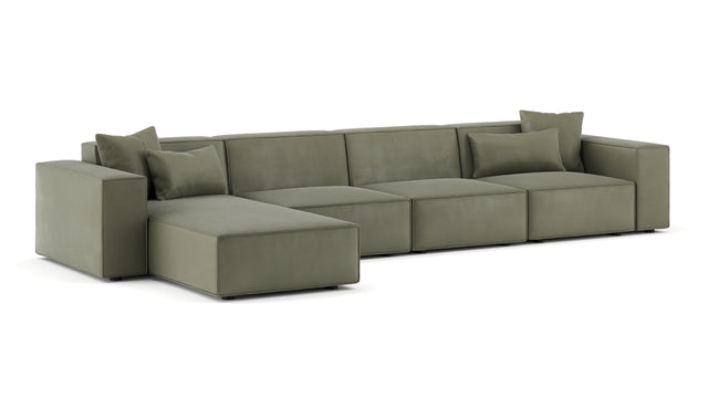 Arles - Arles Sectional, Large Left Chaise, Sage Vegan Suede