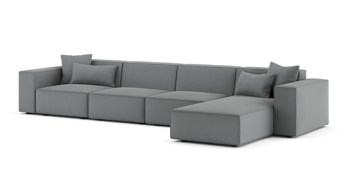 Arles - Arles Sectional, Large Right Chaise, Harbor Gray Flat Weave