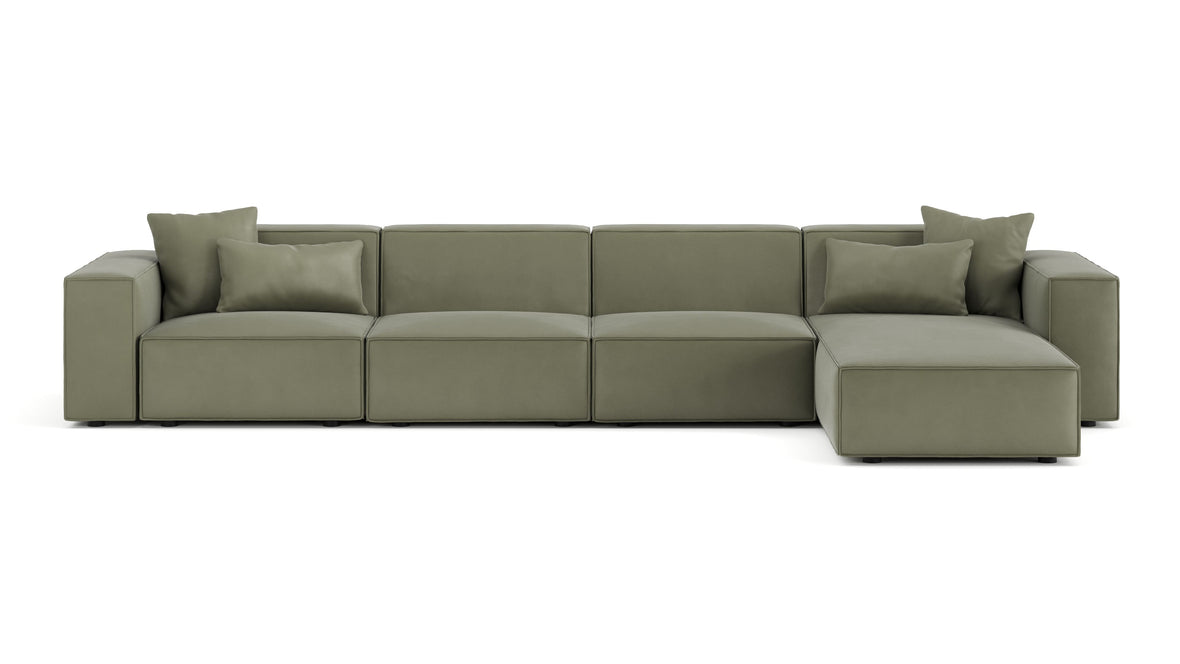 Arles - Arles Sectional, Large Right Chaise, Sage Vegan Suede