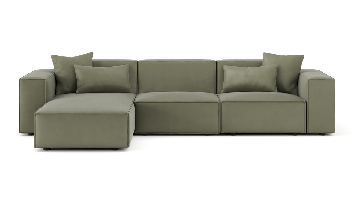 Arles - Arles Sectional, Three Seater, Left Chaise, Sage Vegan Suede